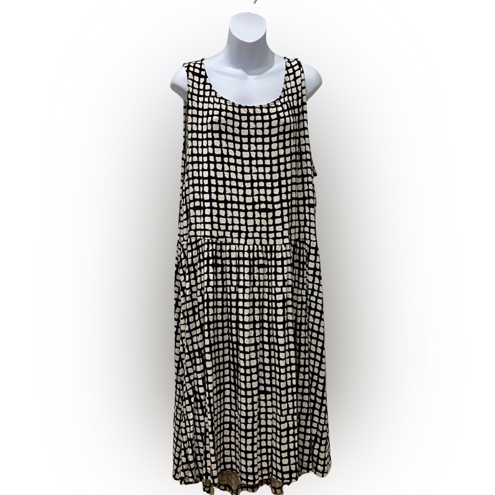 Black and Cream Checkered Women's Dress w Pockets | 2X